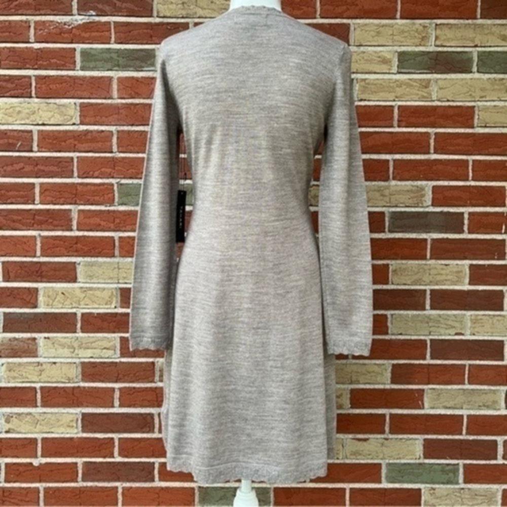 Tahari Merino Wool NWT Long Sleeve Brown White Sweater Dress 👗 - Picture 6 of 11